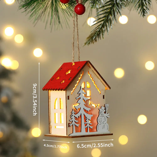 New Christmas Wooden House Pendant Snowman Elk Santa Claus Bear House