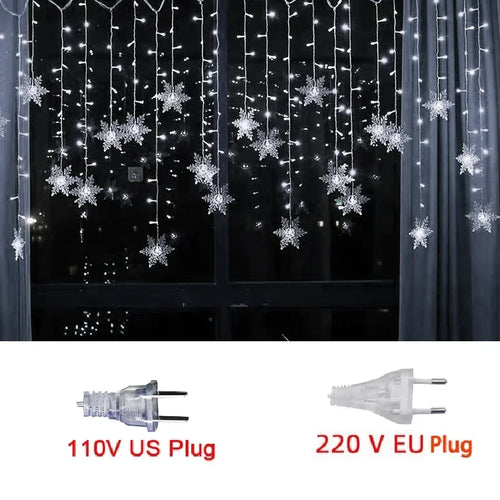 3.2M Christmas Snowflakes LED String Lights Flashing Fairy Curtain