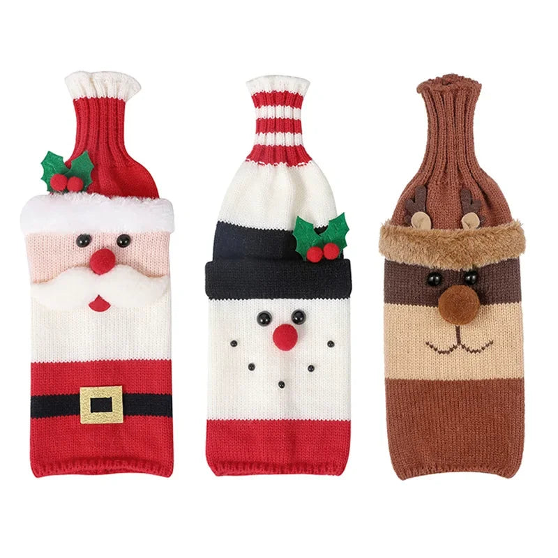 Christmas Santa Knitted Wine Bottle Case Elk Snowman Red Wine