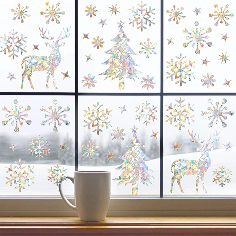 Suncatcher Christmas Snowflake Window Sticker Xmas Tree Snowman Laser