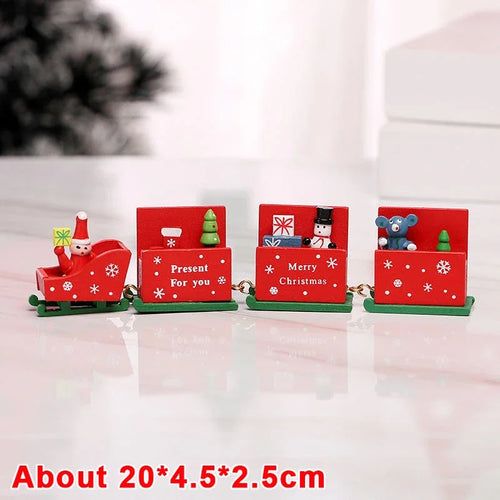 Wooden Train Christmas Ornaments Santa Cake Decoration Merry Christmas