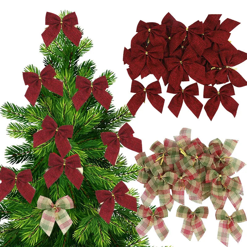 20/10pcs Linen Christmas Bow Decoration Christmas Tree Hanging