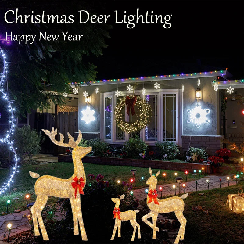 1-3Pcs Acrylic Elk Deer LED Light Reindeer Family Decor Lighted Deer