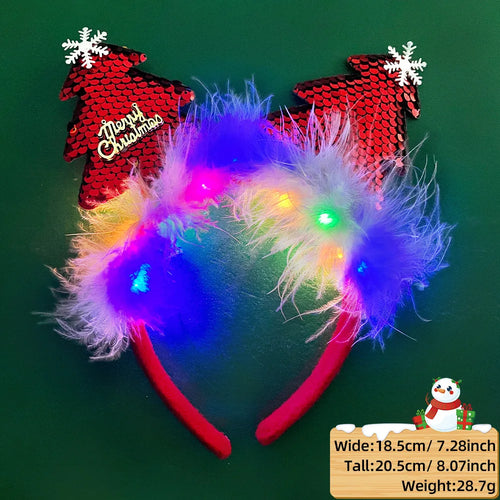 2025 LED Christmas Antler Headband Reindeer Light Up Headband Hair