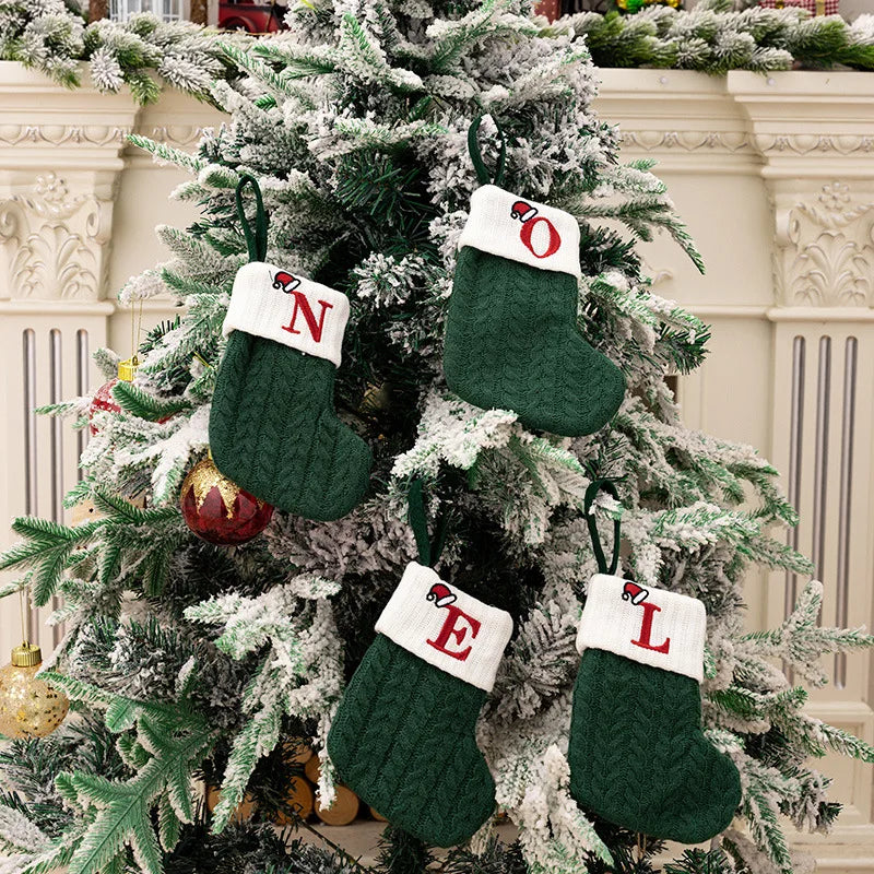 Christmas ornaments letter knitted socks Embroidered puppy footprint