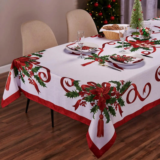 Christmas Ribbon Tablecloth Merry Xmas Table Cloth Harvest Holiday