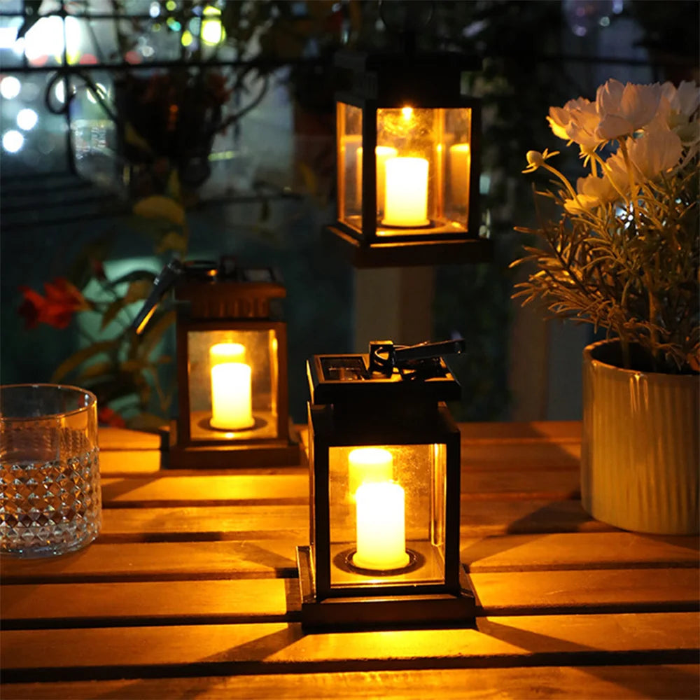 LED Retro Flickering Hanging Lantern Candle Bright Pathway Decoration