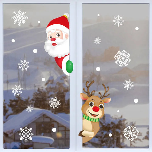 1Set Santa Claus Snowman Elk Window Stickers Snowflake Electrostatic