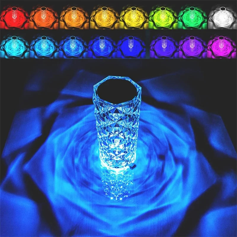 Rechargeable 16 Colors RGB Rose LED Night Light Color Changing Crystal