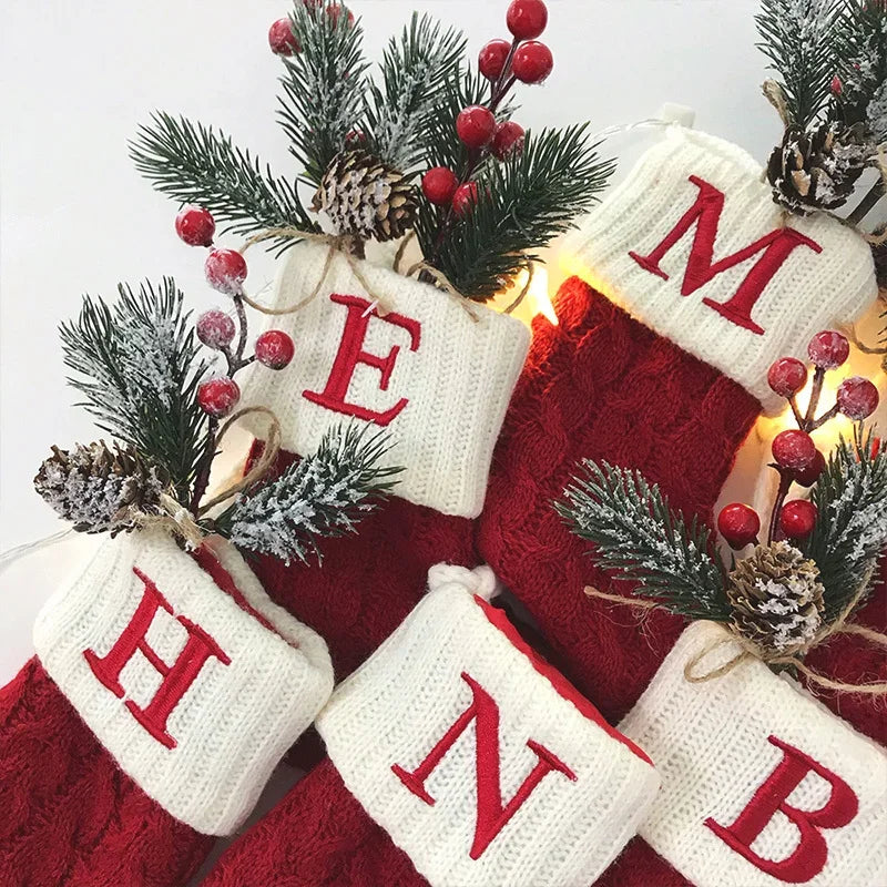 Letters Christmas Stocking New Knitting Christmas Tree Pendant