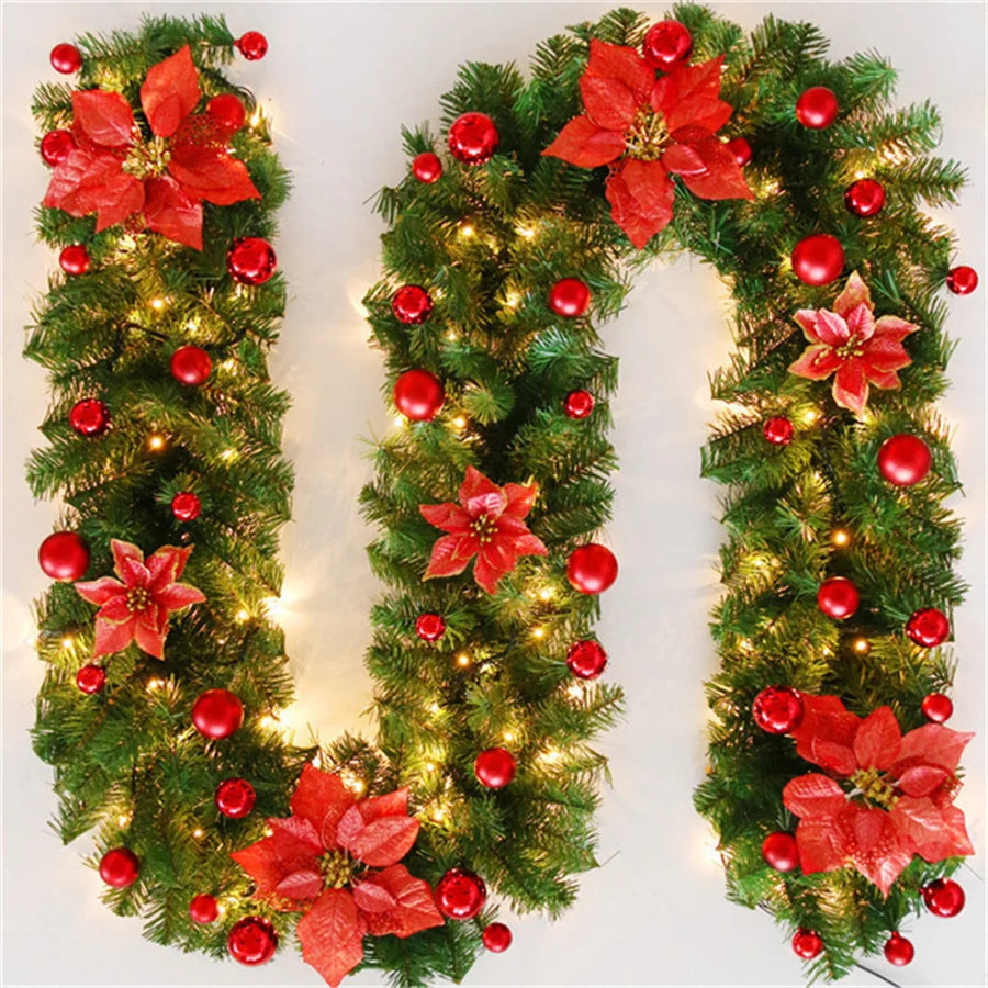 Christmas Decoration 2.7m Rattan Garland Wreath With Led Light Door