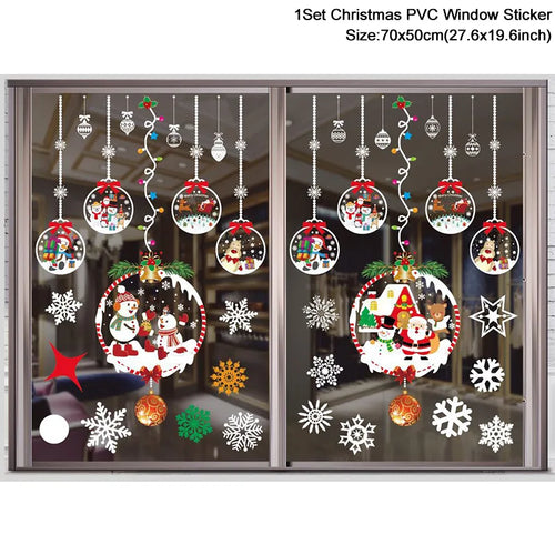 1Set Santa Claus Snowman Elk Window Stickers Snowflake Electrostatic