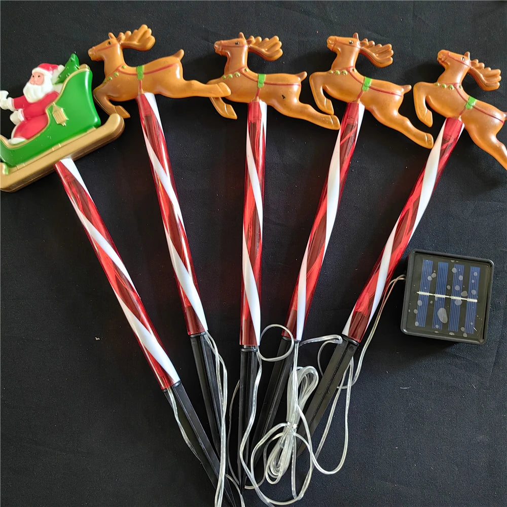 2024 Solar Powered Christmas Santa Sleigh and Reindeer Lawn Stake