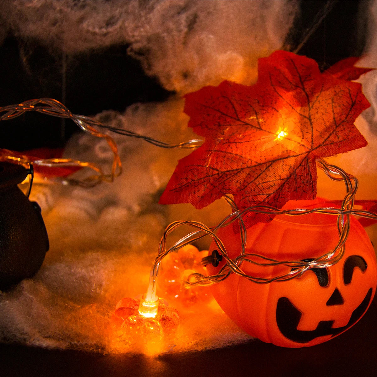 Artificial Autumn Maple Leaves Pumpkin Garland LED Fairy String Light