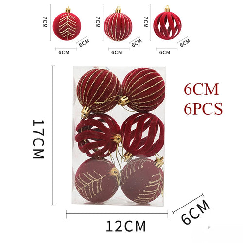 6/12pcs 6cm Wine Red Christmas Ball Ornaments Dark Green White