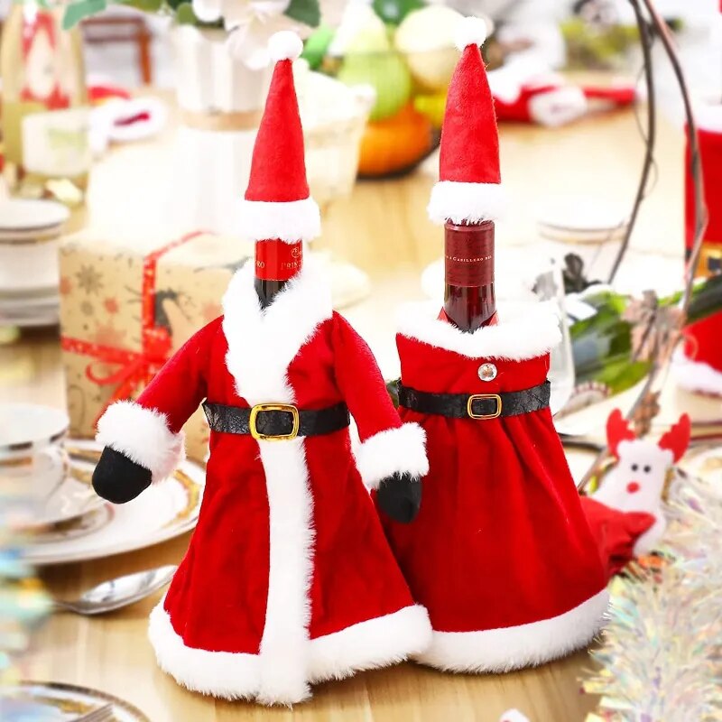 Creative Christmas Wine Bottle Set Golden Velvet Dress Wine Bottle