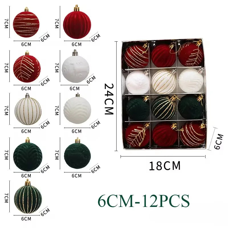 6/12pcs 6cm Wine Red Christmas Ball Ornaments Dark Green White