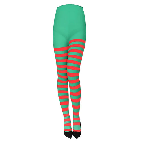 Women Red Black Striped Tights Full Length Tights Thigh High Stocking