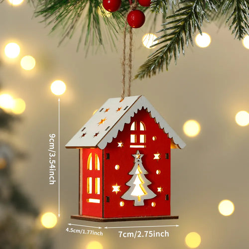 New Christmas Wooden House Pendant Snowman Elk Santa Claus Bear House