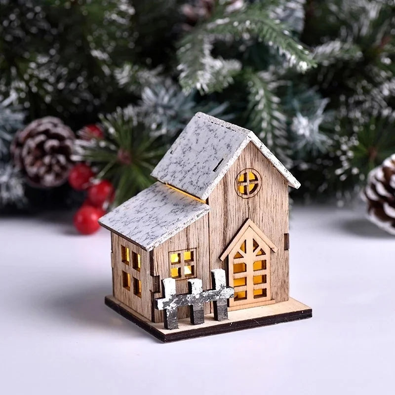 Christmas LED Light Wooden House Luminous Cabin Merry Christmas