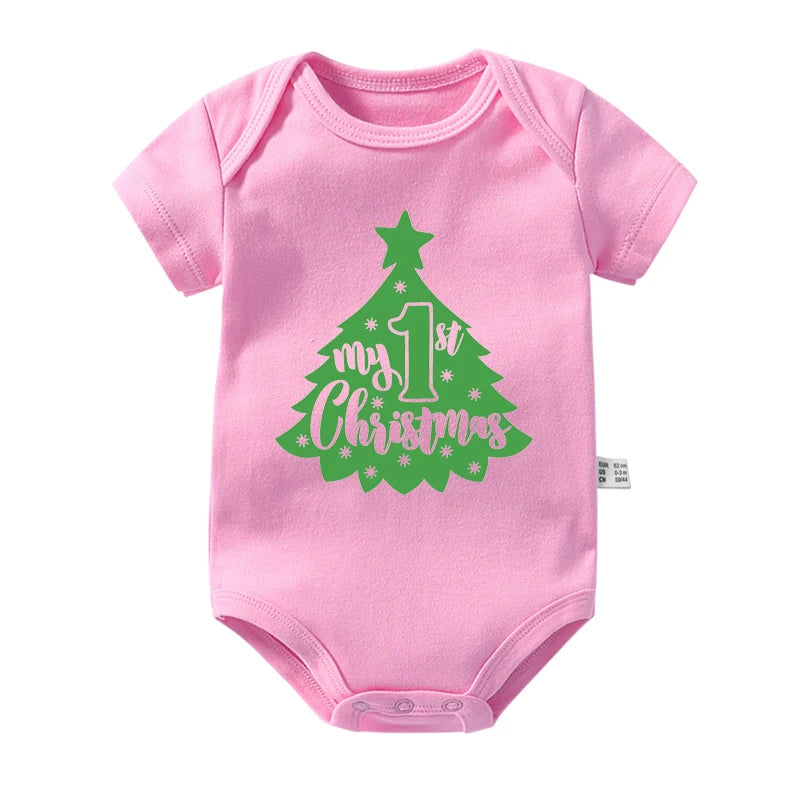 Cute My 1st Christmas Print Newborn Baby Bidysuits Cotton Short Sleeve