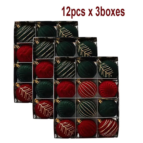 6/12pcs 6cm Wine Red Christmas Ball Ornaments Dark Green White