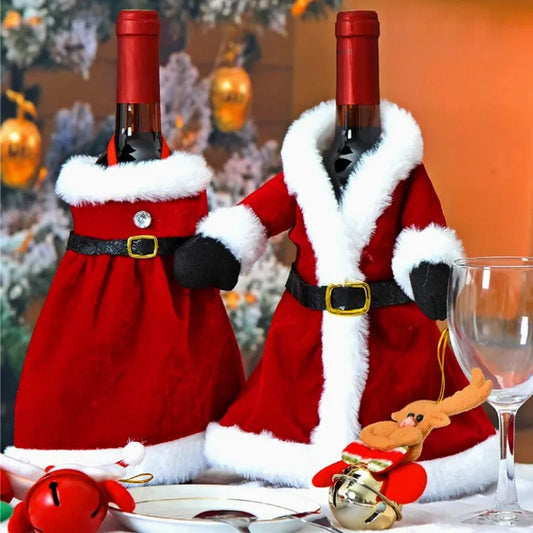 Creative Christmas Wine Bottle Set Golden Velvet Dress Wine Bottle