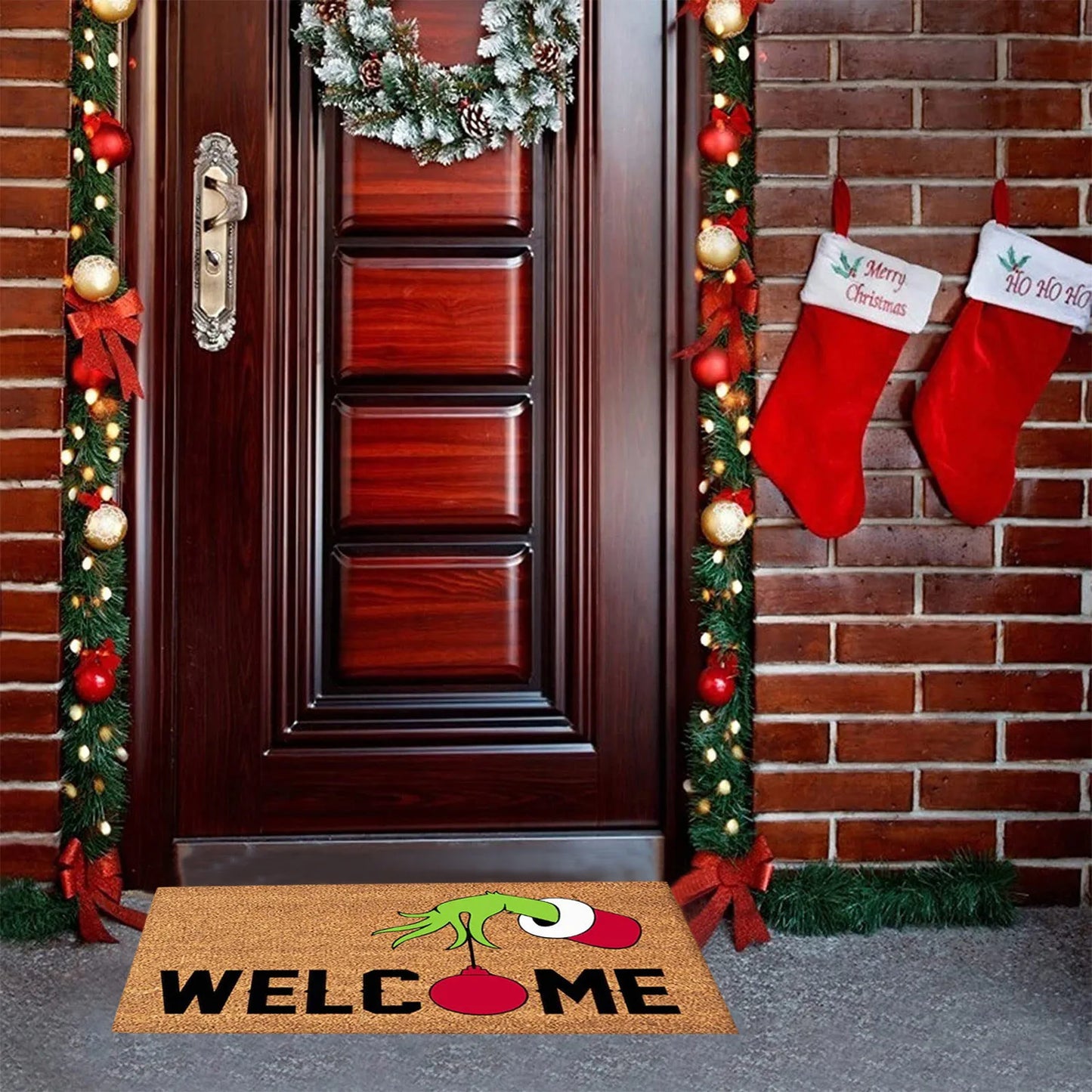 Xmas Welcome Christmas Mat Non-Slip And Washable Doormat Decoration