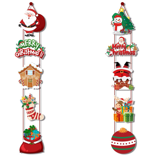 Merry Christmas Hanging Door Banner Santa Claus Snowman Couplet