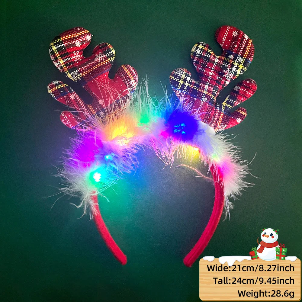 2025 LED Christmas Antler Headband Reindeer Light Up Headband Hair