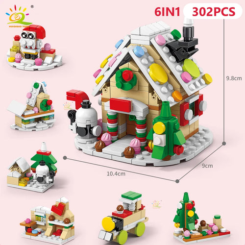 HUIQIBAO 6IN1 Christmas Elk Deer Santa Claus Building Blocks City Snow