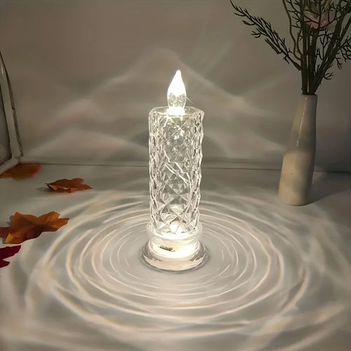 Led Candle Light Rose Pattern Projection Simulation Flameless Candle