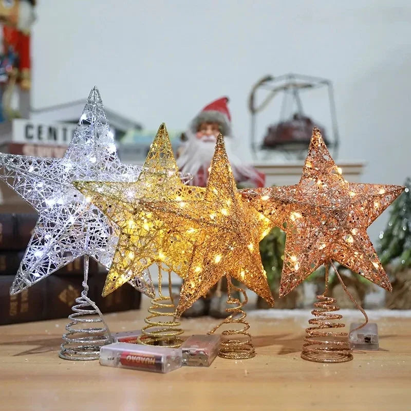 Iron Glitter Christmas Tree Topper Star with LED Copper Wire Lights