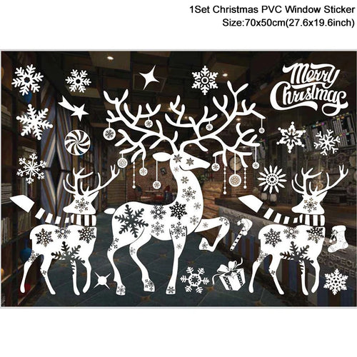 1Set Santa Claus Snowman Elk Window Stickers Snowflake Electrostatic