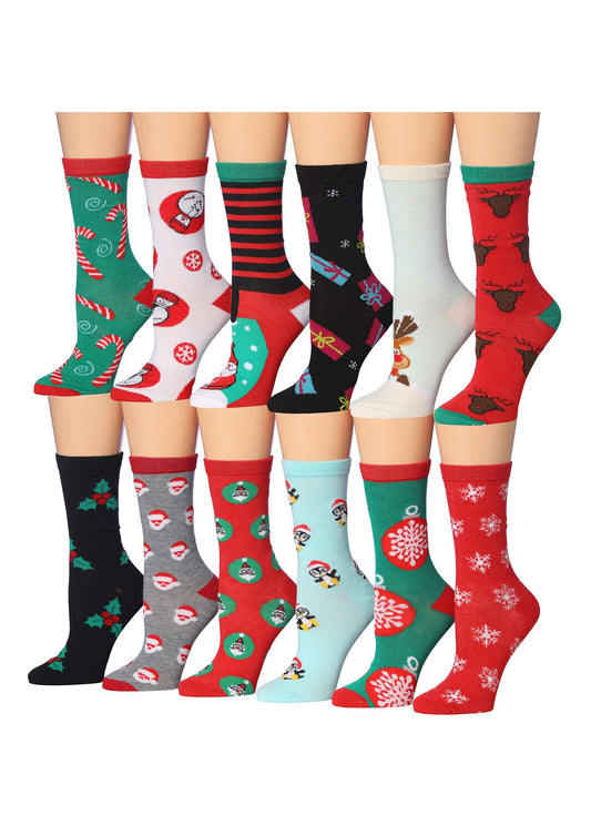 Tipi Toe Women's 12 Pairs Lightweight Colorful Gift Pattern Christmas