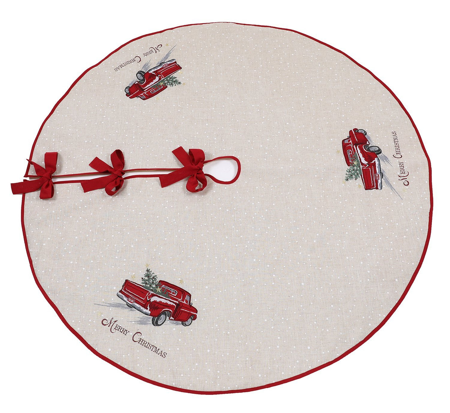 XD19812-Merry Christmas Truck Embroidered Tree Skirt 56 Inch Round,