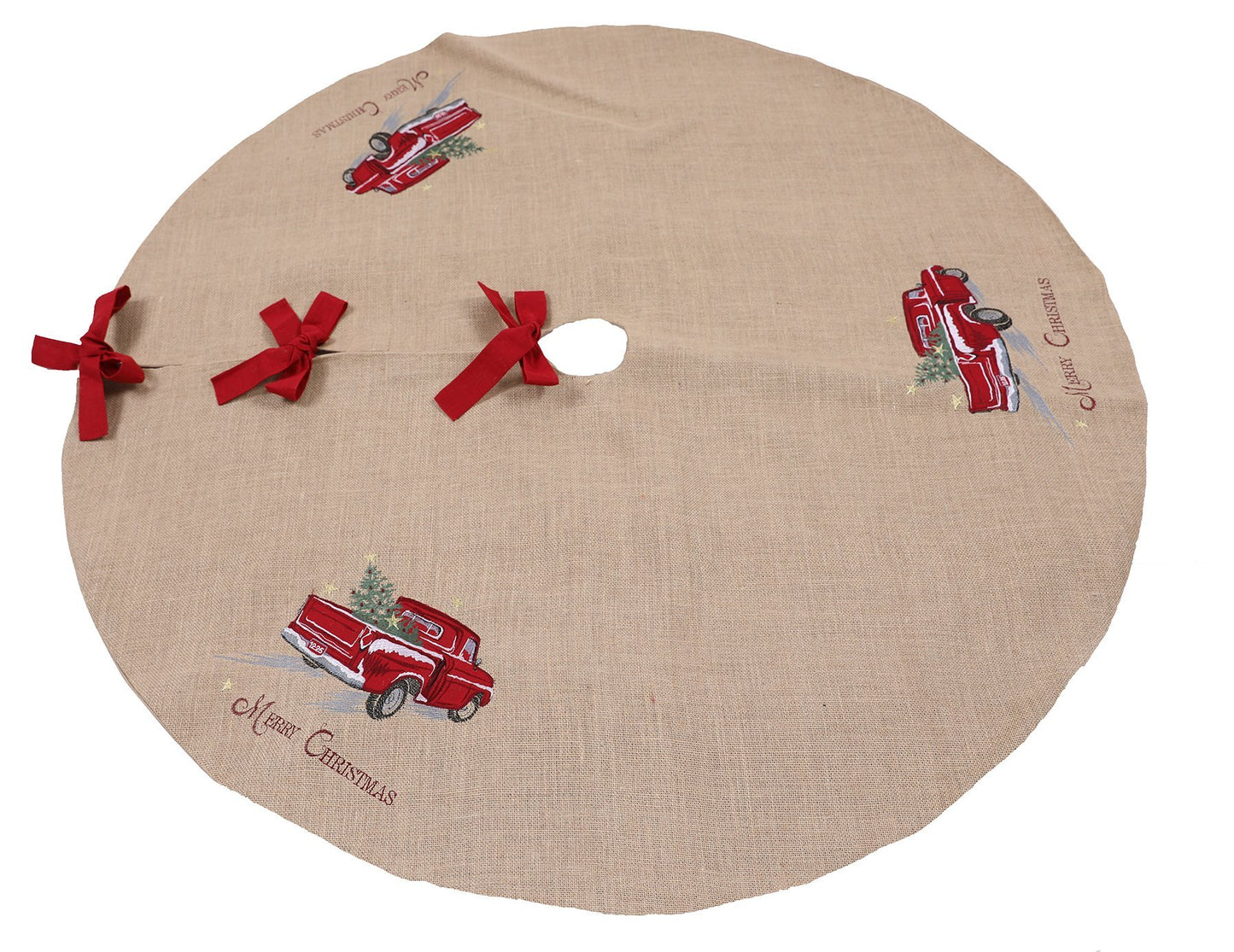 XD19812-Merry Christmas Truck Embroidered Tree Skirt 56 Inch Round,