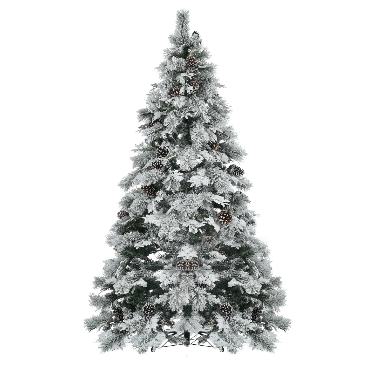 7.5FT Pre-Lit Spruce Snow Flocked Christmas Tree with Pine Cones,