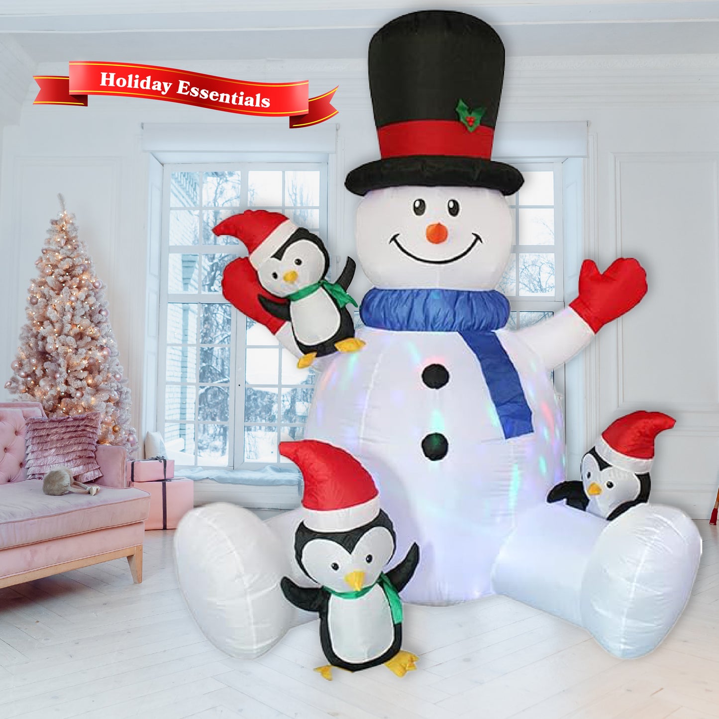 7ft Inflatable Snowman with Penguins Yard Decoration