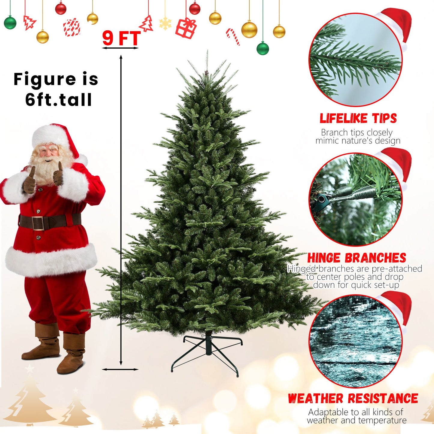 8FT Christmas Tree Simulate Nature Advanced Materials Premium Hinged