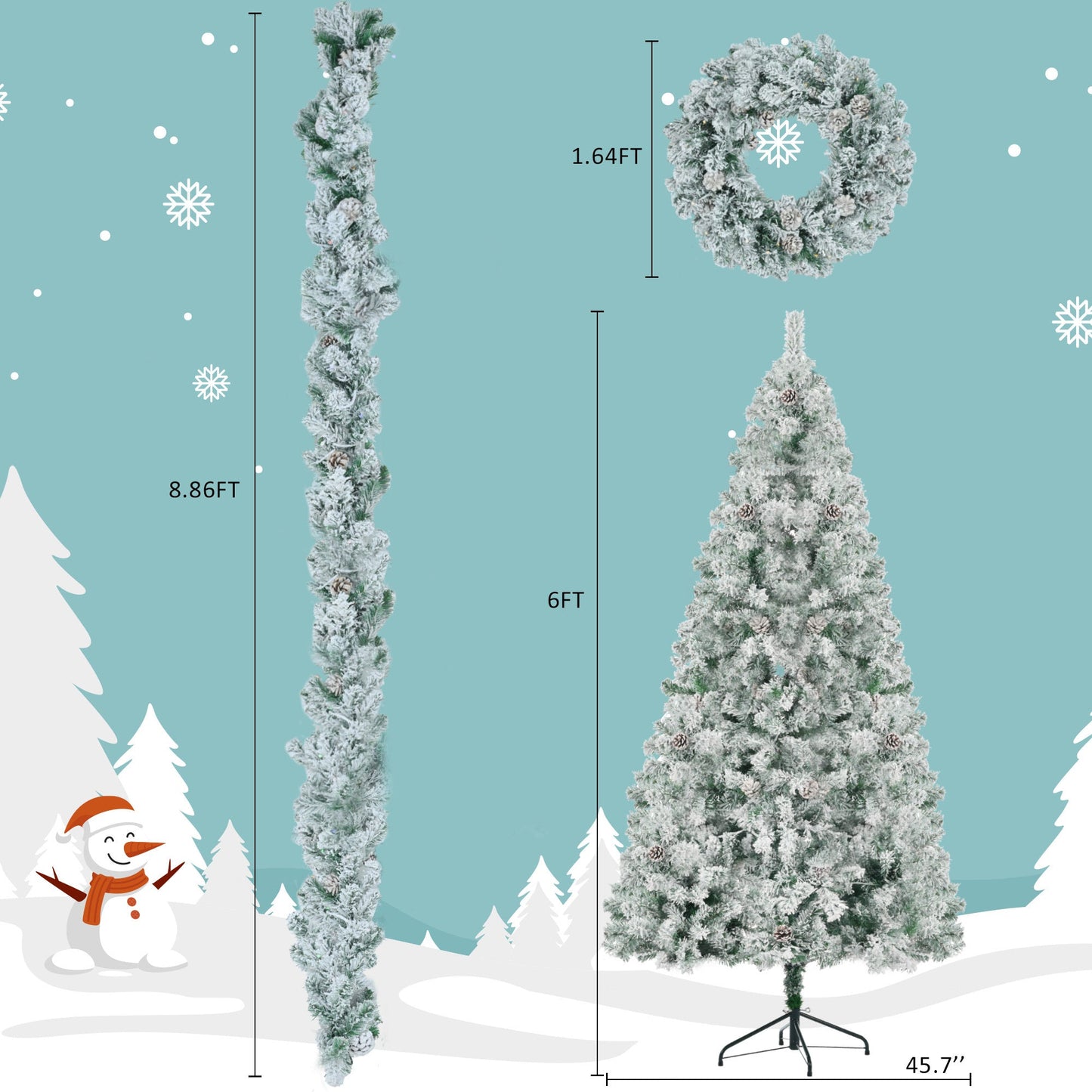 6FT Snow Flocked Christmas Tree, Pre-Lit Set with Tree & Garland &