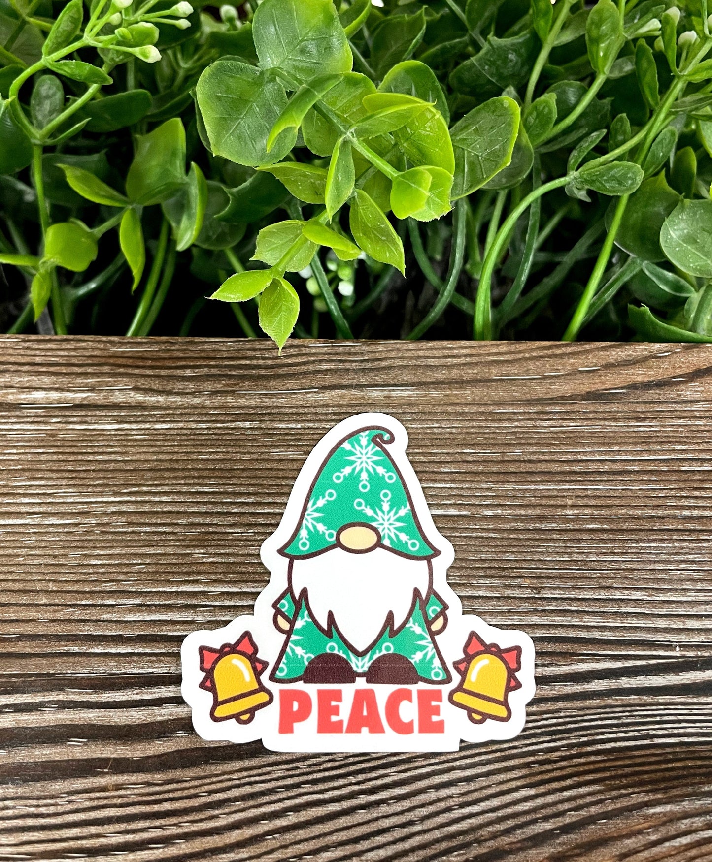 Christmas Bearded Gnome Peace, Die Cut Vinyl Sticker, Boho Fun, Water