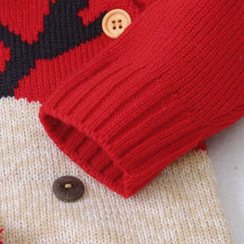 Baby Cartton Pattern Contrast Design Side Button Christmas Knitted