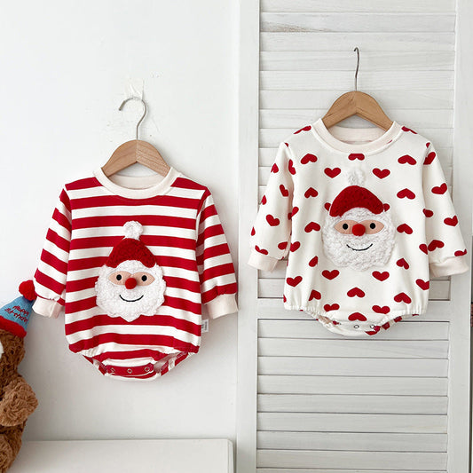 Baby Christmas Santa Claus Pattern Heart Printed Design Long Sleeved