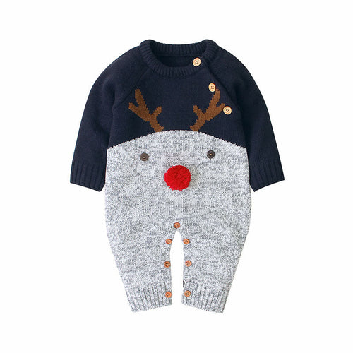 Baby Cartton Pattern Contrast Design Side Button Christmas Knitted